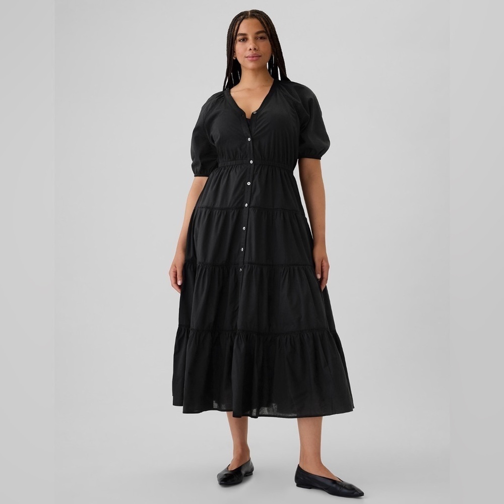 NWT! Gap Black Tiered Maxi Shirtdress - Size MEDIUM TALL 🎮 - Picture 5 of 8